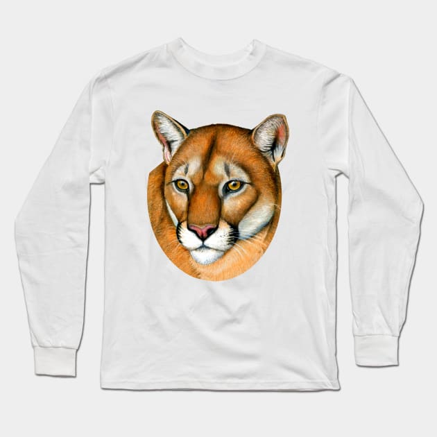 Cougar Portrait Long Sleeve T-Shirt by rebeccawangart